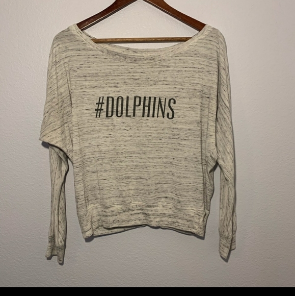 Bella #Dolphins Long Sleeve Off The Shoulder Top - Picture 3 of 14